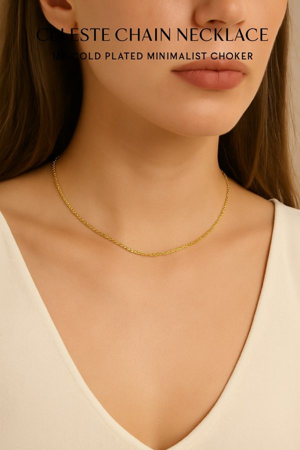 Celeste Chain Necklace – 18K Gold Plated Minimalist Choker - Image 2