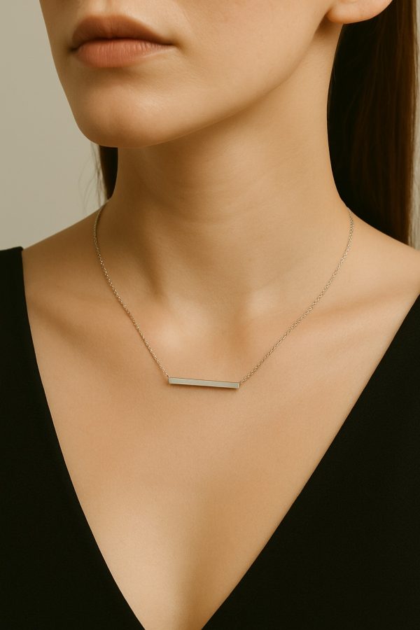 Luna Bar Pendant Necklace – Sterling Silver Minimalist Chain - Image 2